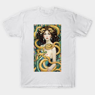 Gustav Klimt's Serpentine Seduction: Women in Snake Embrace T-Shirt